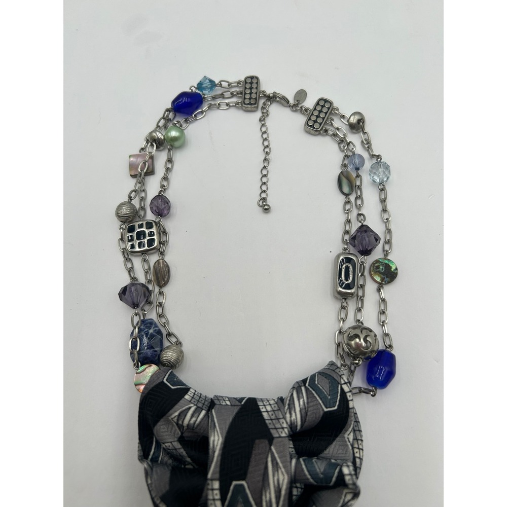 Franck Michel Italy Silk Tie Necklace Lion Brooch & Hoop Earrings Set Maximalist - Picture 5 of 11